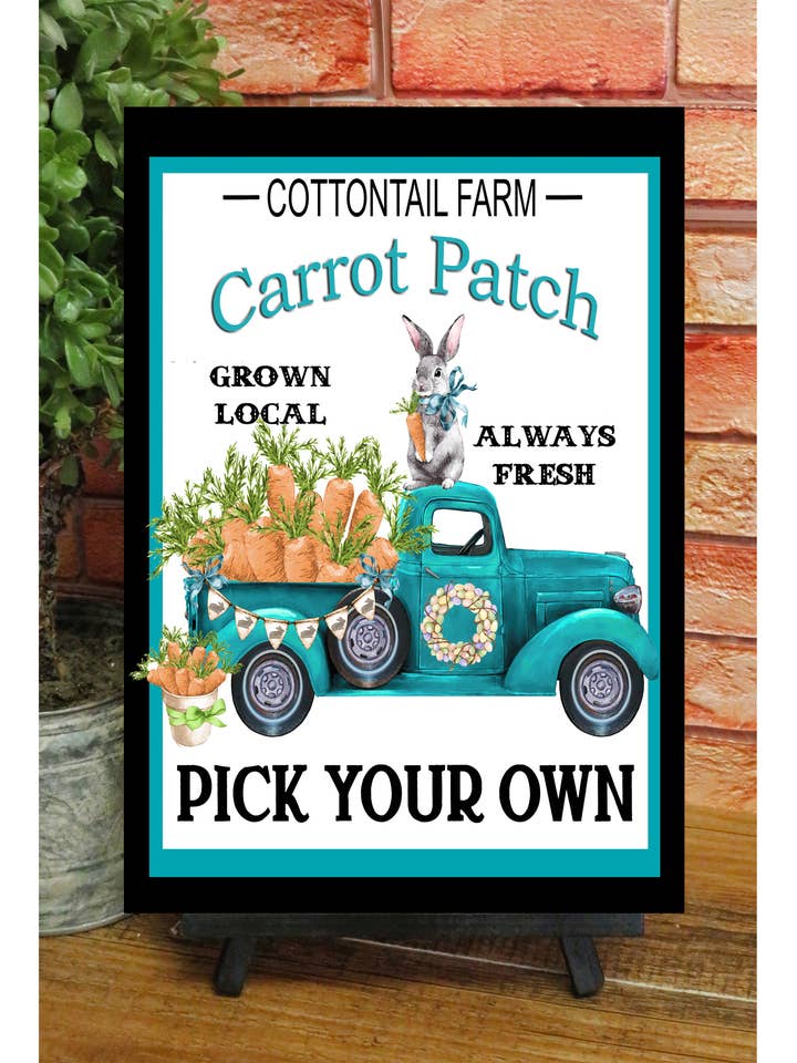 Cottontail Farm Carrot Patch Truck Metal Sign 8x12 for wholesale by Bad Bunny Designs