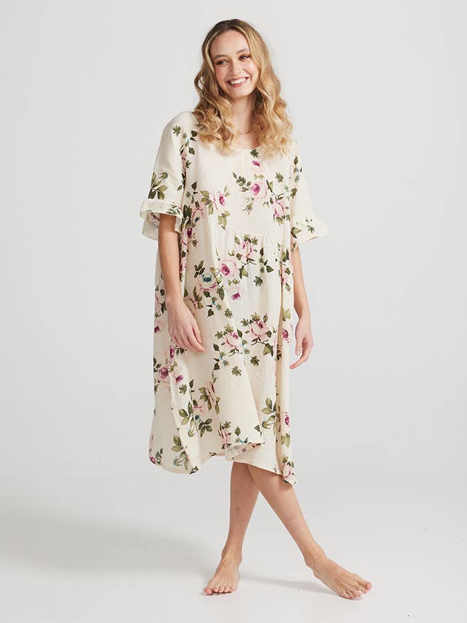 Miss Rose Sister Violet - Wholesale Dress - Women's - WOMEN'S - AUDREY FLORAL LINEN DRESS0