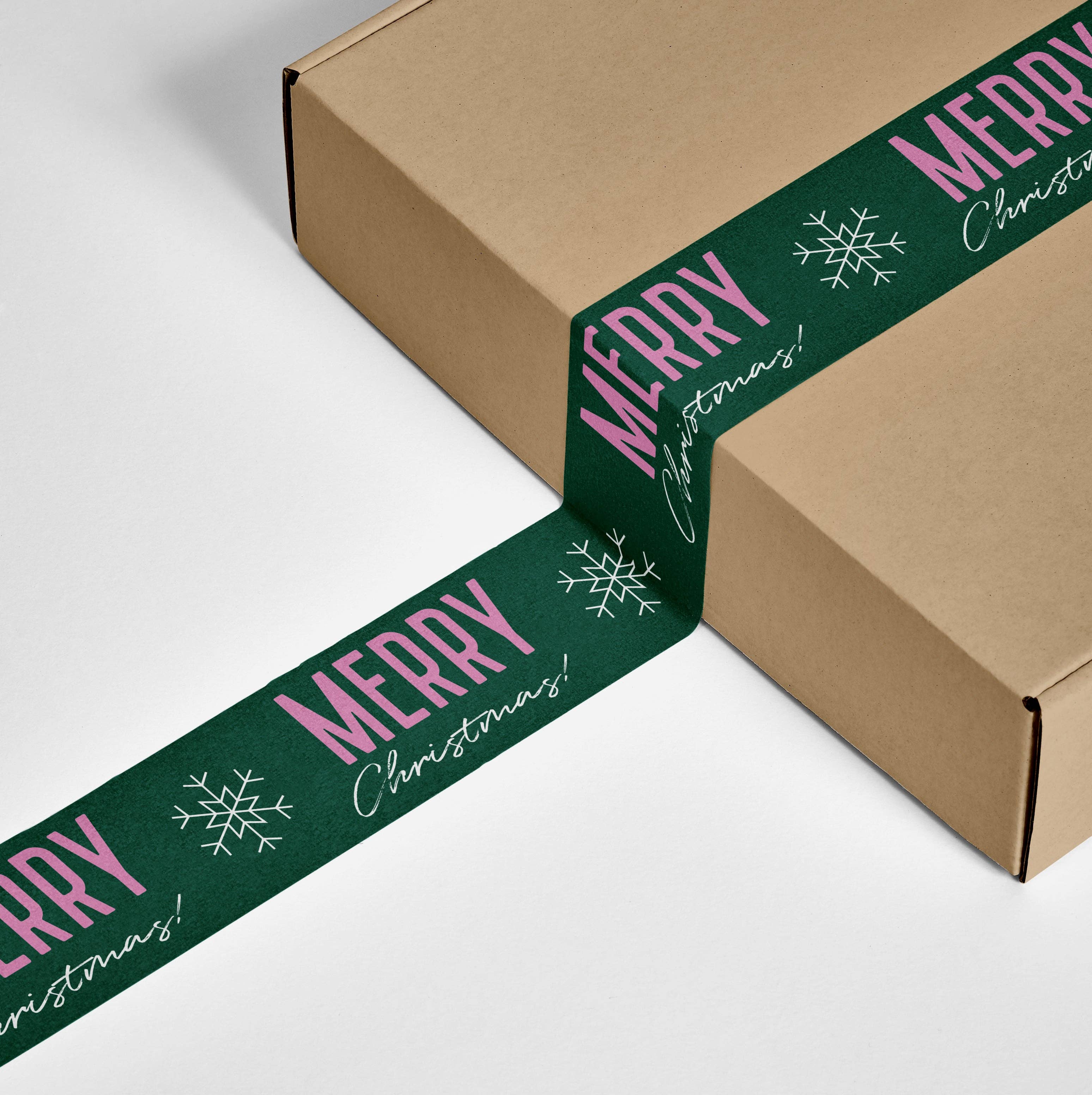 Shippy Tape - Wholesale Tape - Merry Christmas Shipping Tape - Green/Pink Snowflake (55-Yard Roll)4
