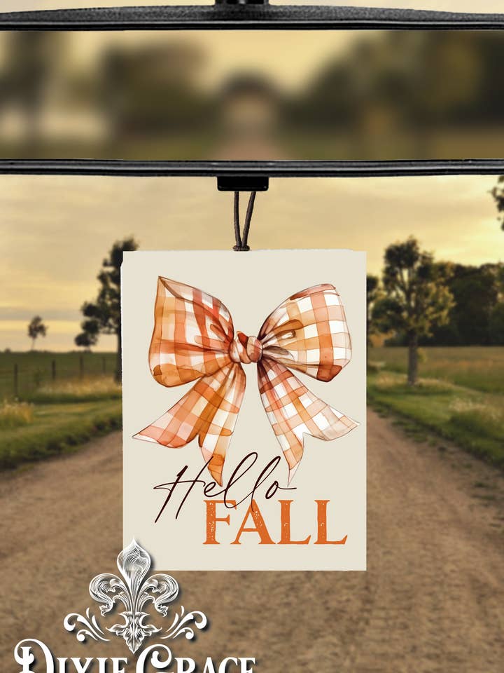 Hello Fall Checkered Bow - Air Freshener for wholesale by Dixie Grace