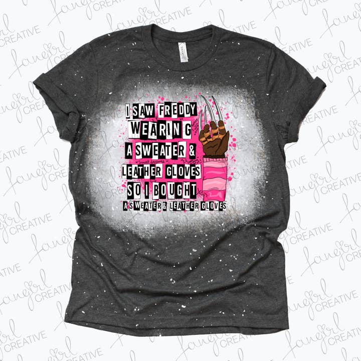 Vi a Freddie con un suéter y guantes de cuero en una camisa de película de terror para venta al por mayor de fangirl creative