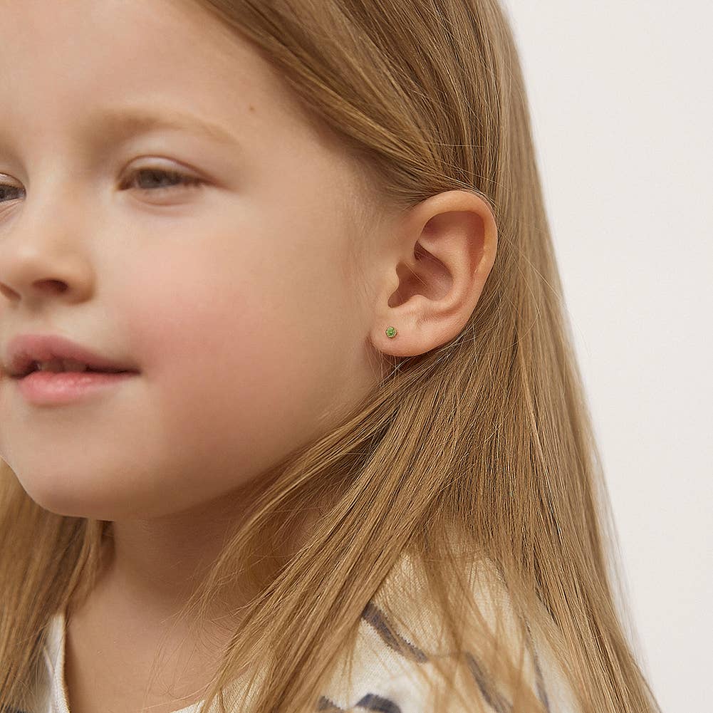 In Season Jewelry - Vendita all'ingrosso Orecchini - Bambini - Orecchini per neonati/bambini piccoli con pietra di nascita a castone sottile in oro 14k17