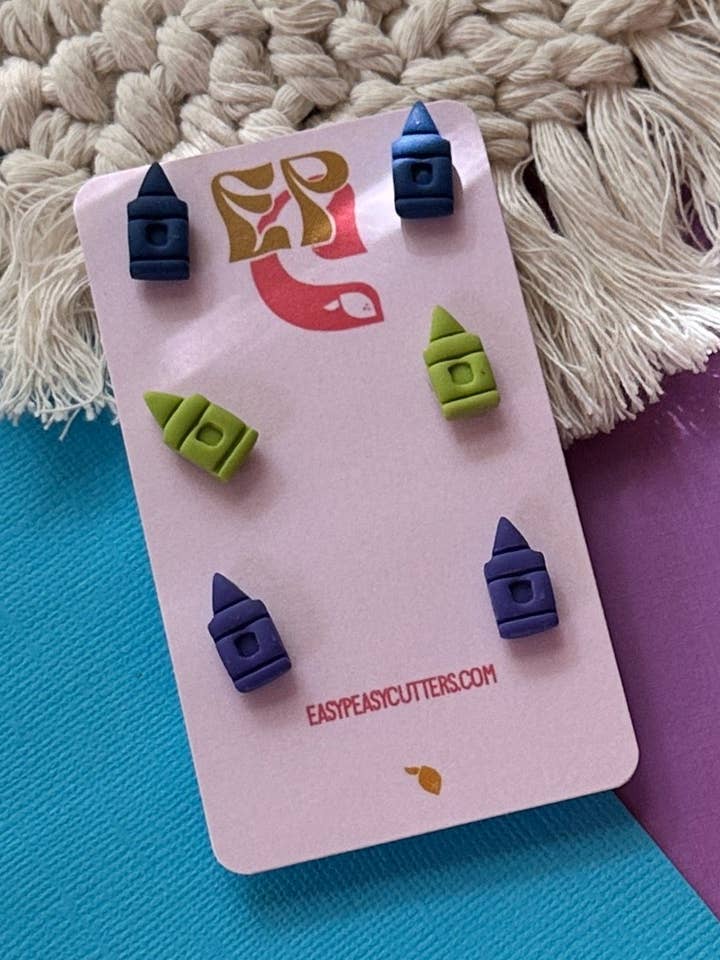 Crayon Mini Stud Pack | Polymer Clay Earrings for wholesale by Easy Peasy Cutters