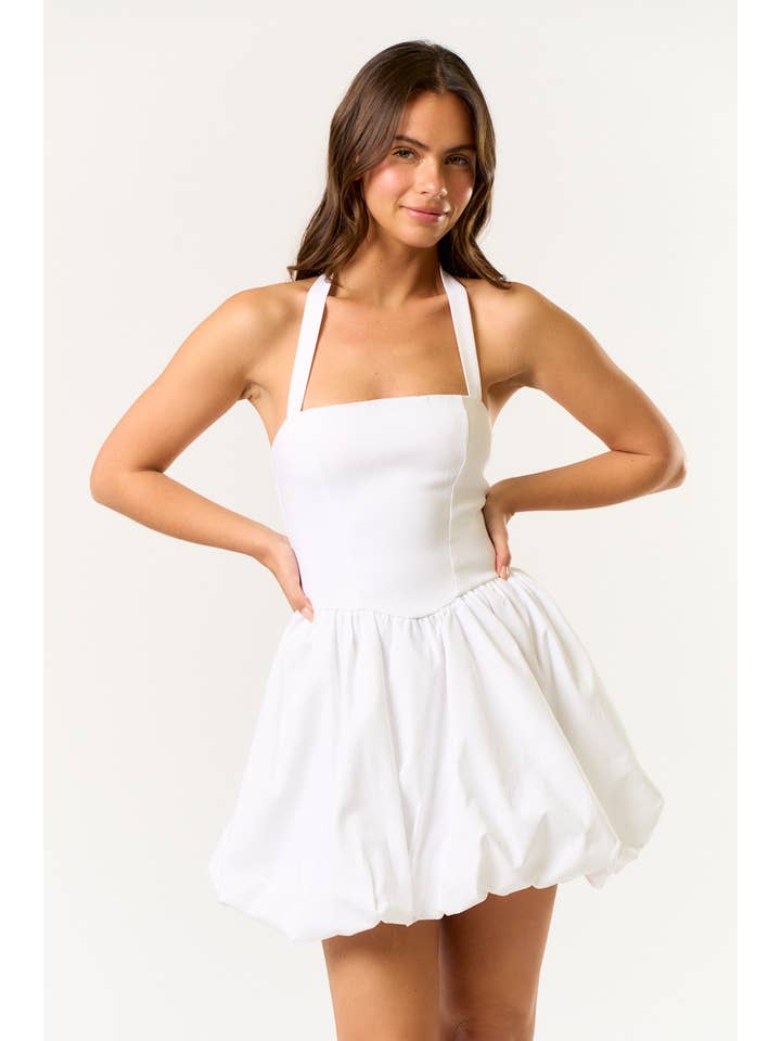 Blue Blush - Wholesale Dress - Women's - BD25753 MINI HALTER BUBBLE HEM DRESS