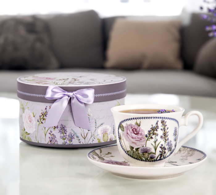 STP - Vente Tasse à café/thé - Tasse et soucoupe en porcelaine lavande avec boîte cadeau5