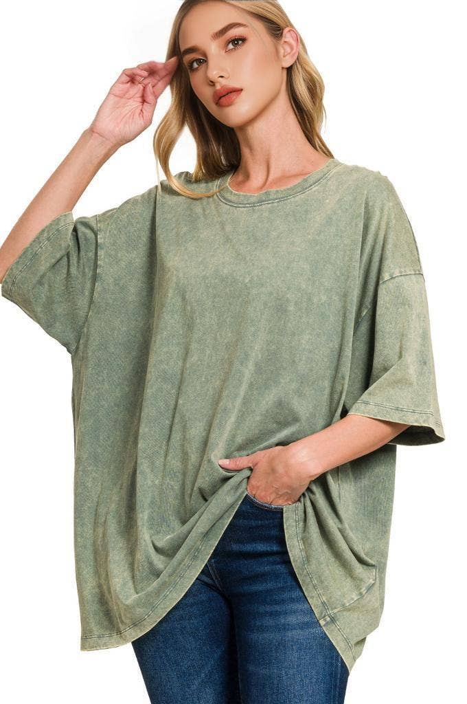 42POPS - Vente Haut en maille – femme - T-shirt en coton délavé à l'acide oversize SI-243018