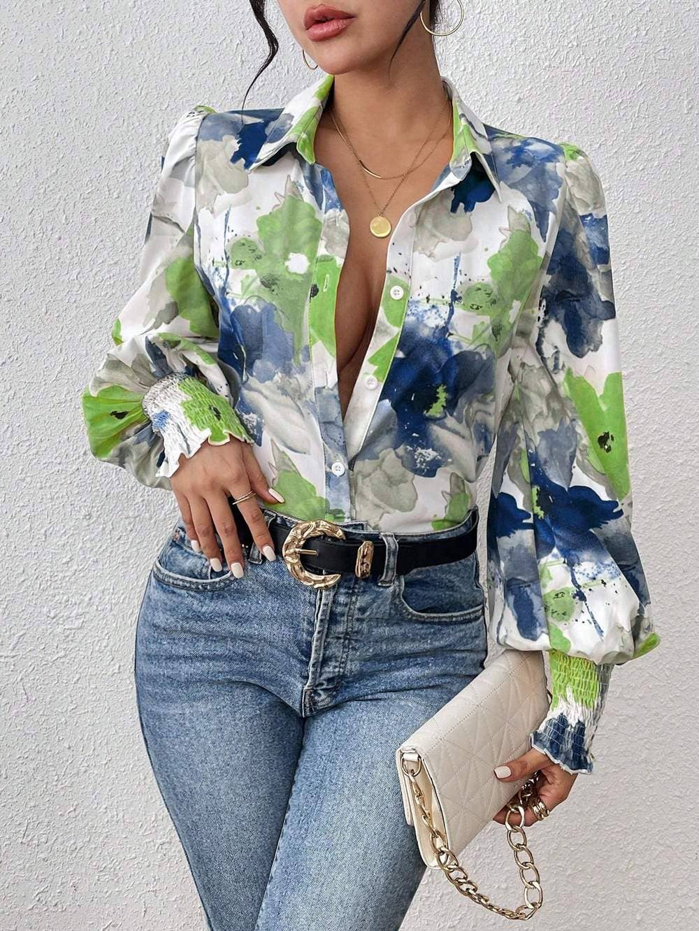 Fashion Combination - Wholesale Button Down Shirt - Women's - priv floral print lantern sleeve shirt31