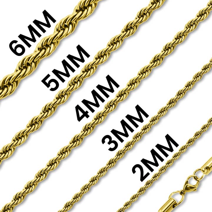 18K Gold PVD Stainless Steel Rope Chain Necklace for wholesale by Sunflower Soul Boutique