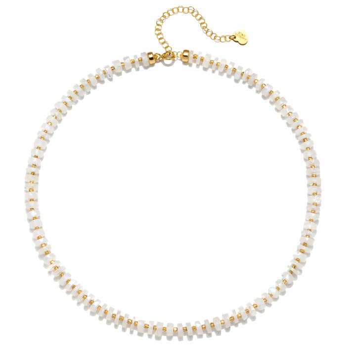 Colar Heishi Brilhante Pedra da Lua Arco-Íris por atacado de Amelia Rose Jewelry