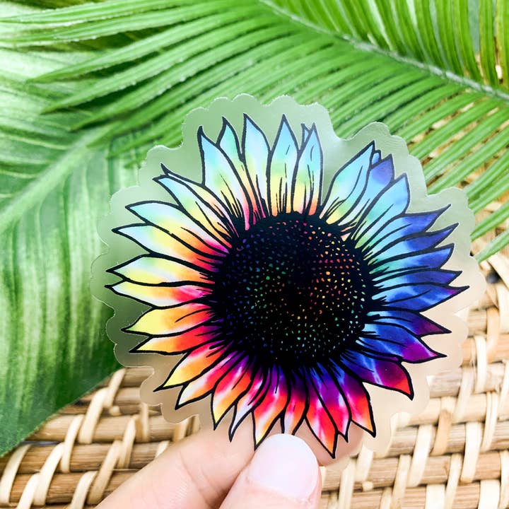 50 Pack - Rainbow Sunflower Clear, Sticker, 3x3 i for engroshandel hos Savannah and James Co