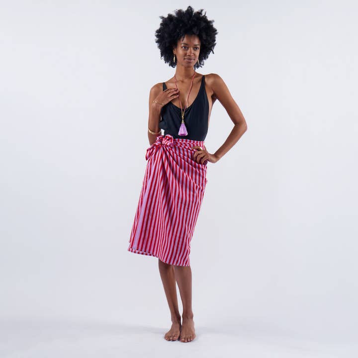 Sloane Stripe Sarong Lavender + Poppy Wholesale for wholesale by INK + ALLOY