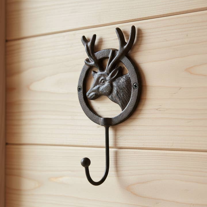 Crochet Tête de Cerf en Fonte, Accent Mural Vintage de Forêt pour la vente par Iron & Blossom