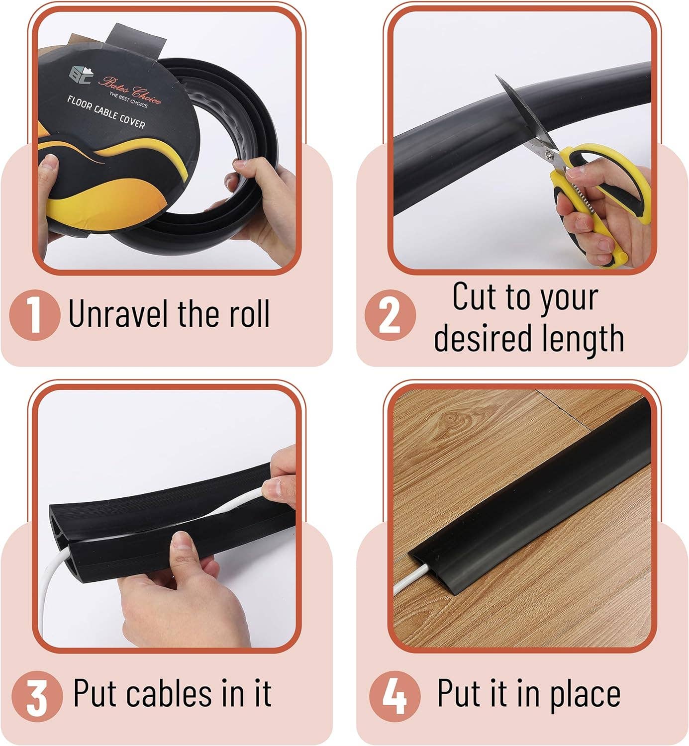 Bates Choice - Wholesale  - Bates- Floor Cord Cover, 6ft Cable Cover, Brown3