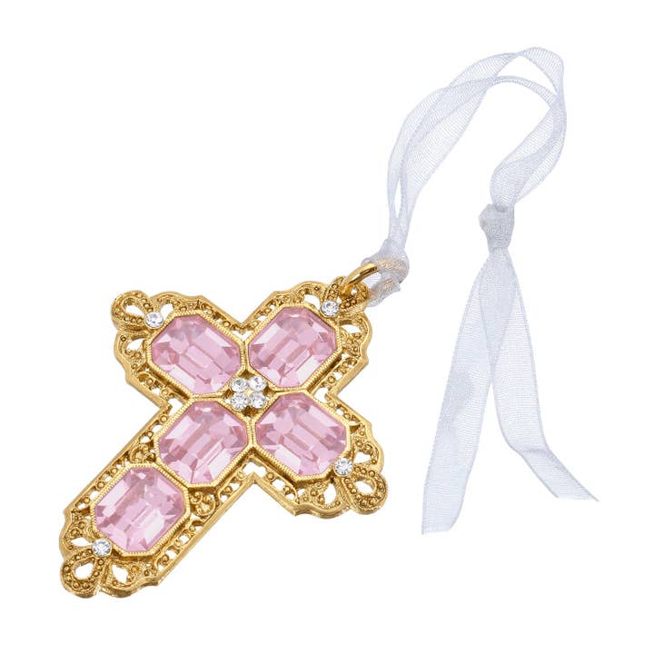 Symbols Of Faith Octagon European Crystal Cross With Ribbon for wholesale by 1928 Jewelry