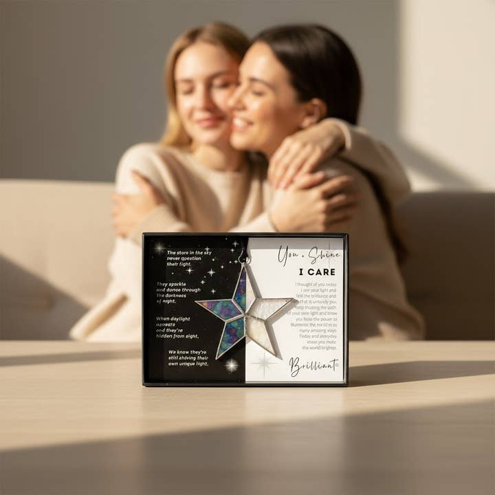 The Grandparent Gift Co. Inc. - Wholesale Keepsake Coin/Token - You + Shine: I Care Handmade Stained Glass Star 77056