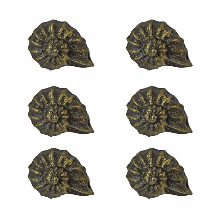Rustic Bronze Cast Iron Nautilus Shell Drawer Pulls Set of 6 for wholesale by Zeckos