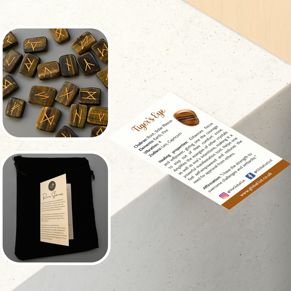 VIE - Vente Pierre et cristal de spiritualité - Ensemble de runes rectangulaires avec pochette13