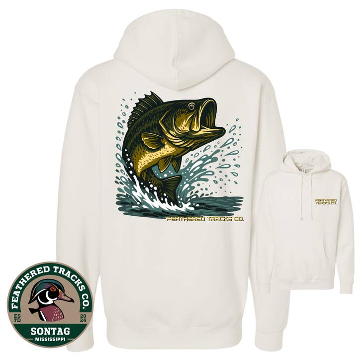 Jumping Bass Hoodie for wholesale by Feathered Tracks Co.