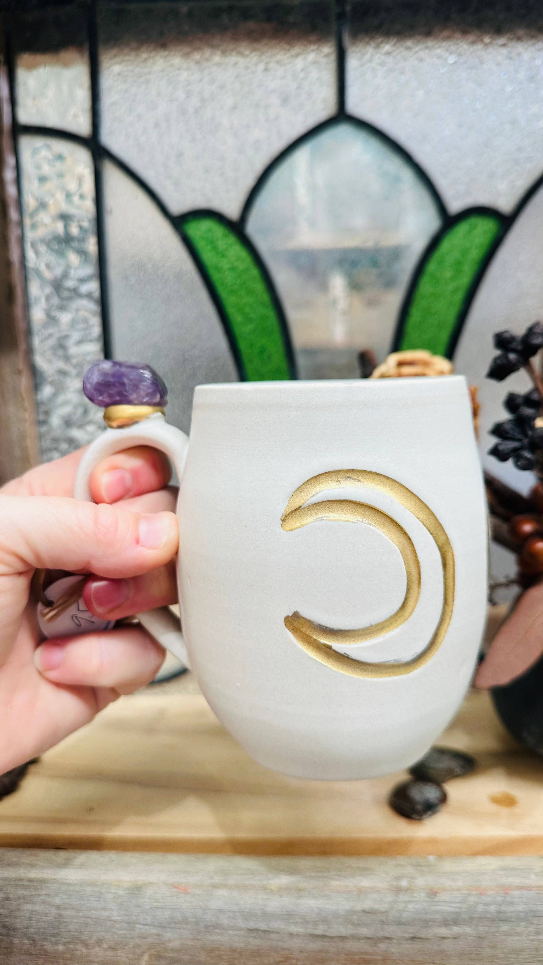 Carys Martin Ceramics - Wholesale Coffee Mug - Amethyst Sun and Moon Crystal Mug4