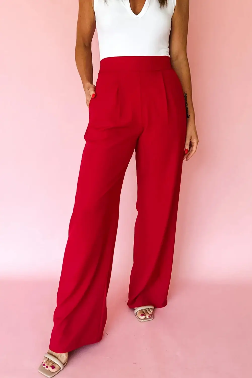 FULL TIME PURCHASE - Wholesale Pants - Women's - Pleated Pull On High Elastic Waist Loose Straight Pants2