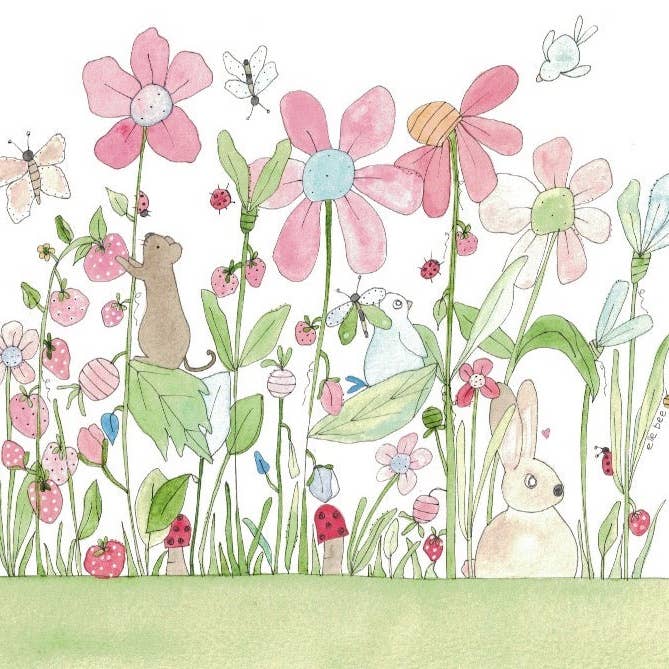 Carte de vœux « Lapin dans le jardin » pour la vente par Elle Bee Art Studio