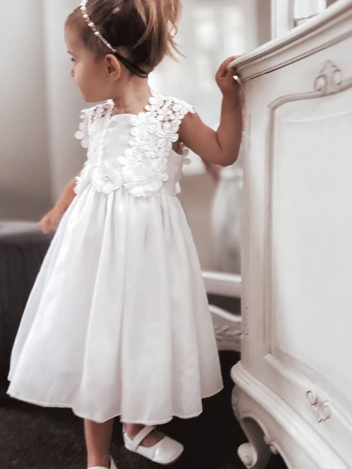 Cleo White Flower Girls Dress for wholesale by A Little Lacey