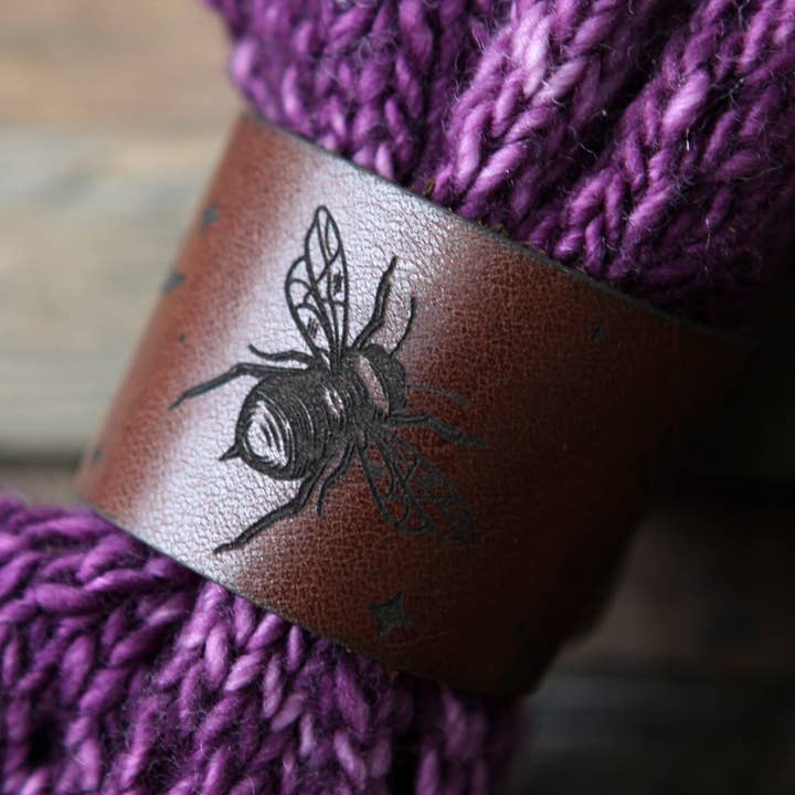 Leather Shawl Cuff with Bee & Moon Design and Bronze Stud for wholesale by Sunrise Grove
