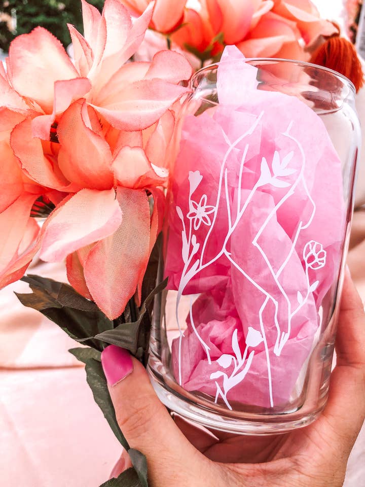 Feminine Floral Beer Can Glass for wholesale by Abelina Shop