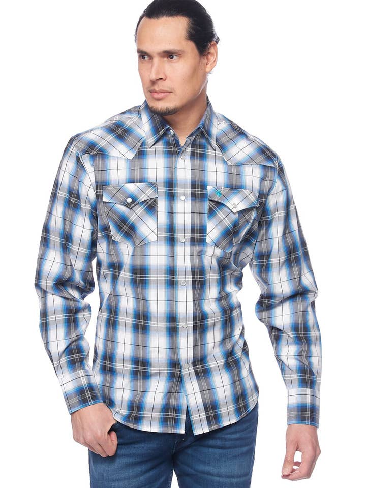 RODEO CLOTHING MEN'S PLAID WESTERN LONG SLEEVE SNAP SHIRTS for wholesale by Rodeo Clothing