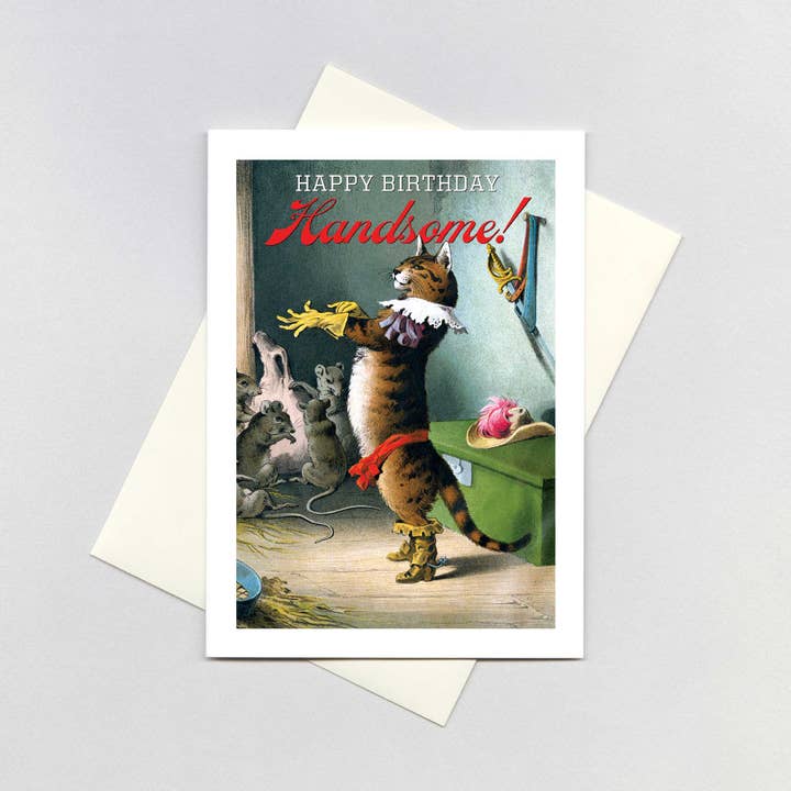 Laughing Elephant - Vente Cartes d'anniversaire - Chat enfilant un gant - Carte d'anniversaire