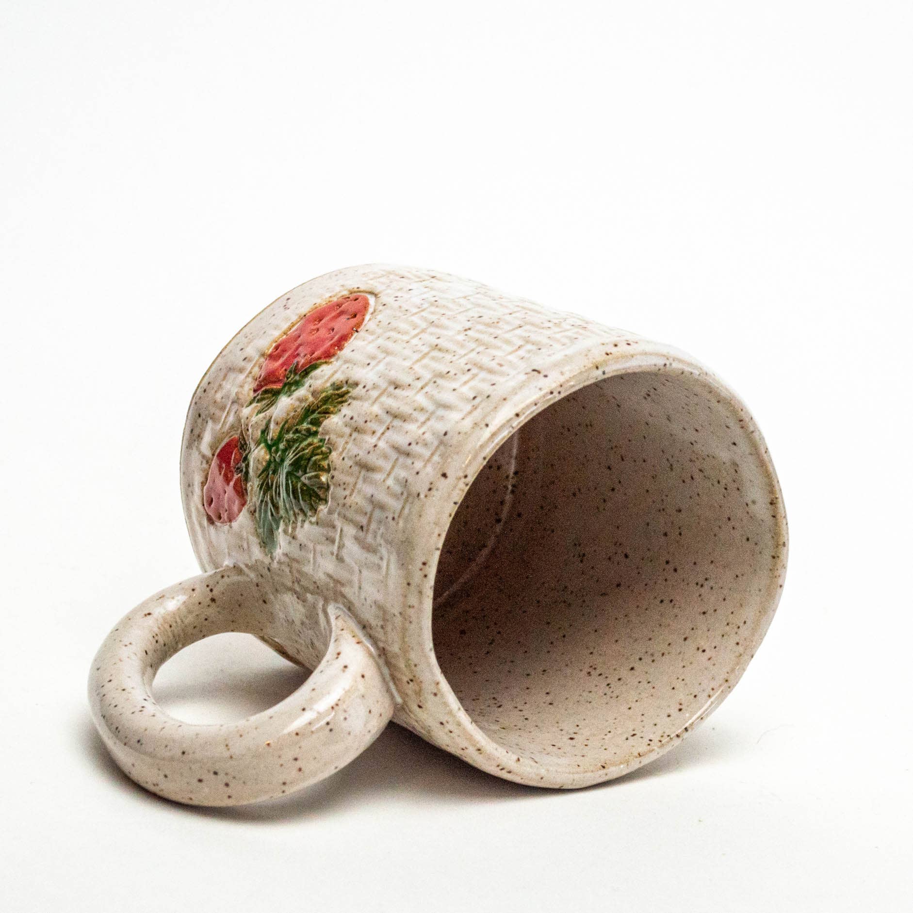 White Squirrel Clayworks - Wholesale Coffee Mug - Strawberry Pattern Handmade in Ohio Ceramic White 10 oz Mug1