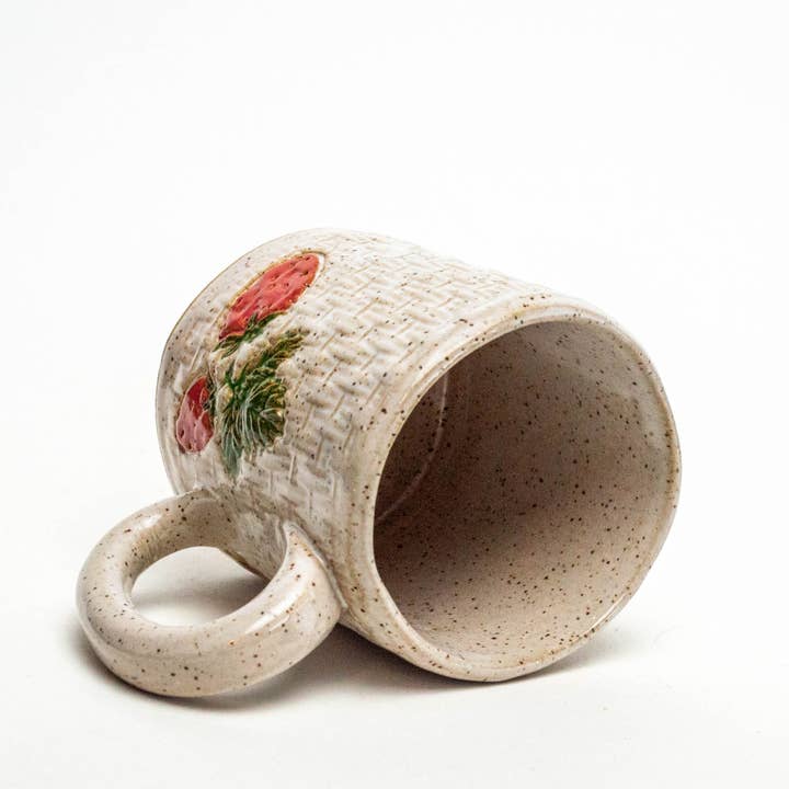 White Squirrel Clayworks - Wholesale Coffee Mug - Strawberry Pattern Handmade in Ohio Ceramic White 10 oz Mug1