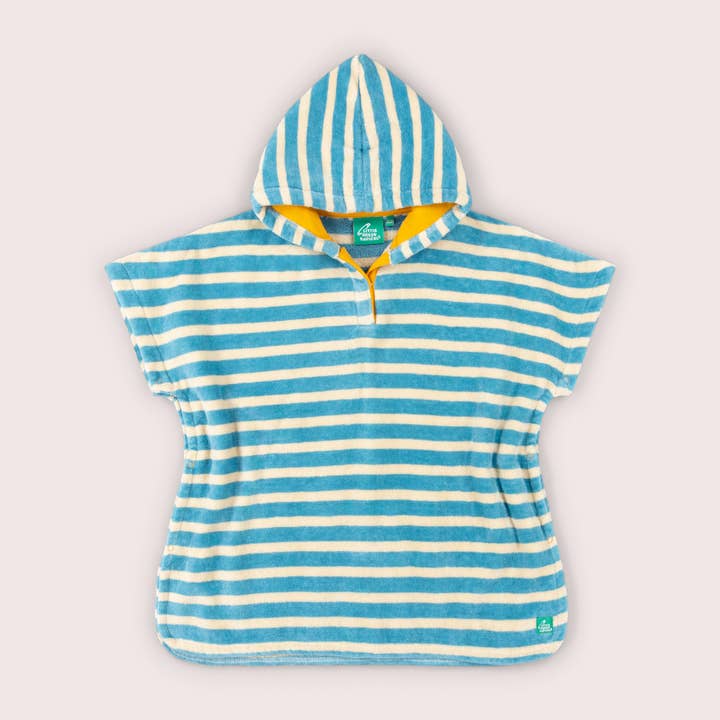 Blauwe gestreepte strandponcho met capuchon voor baby's voor wholesale door Little Green Radicals EU