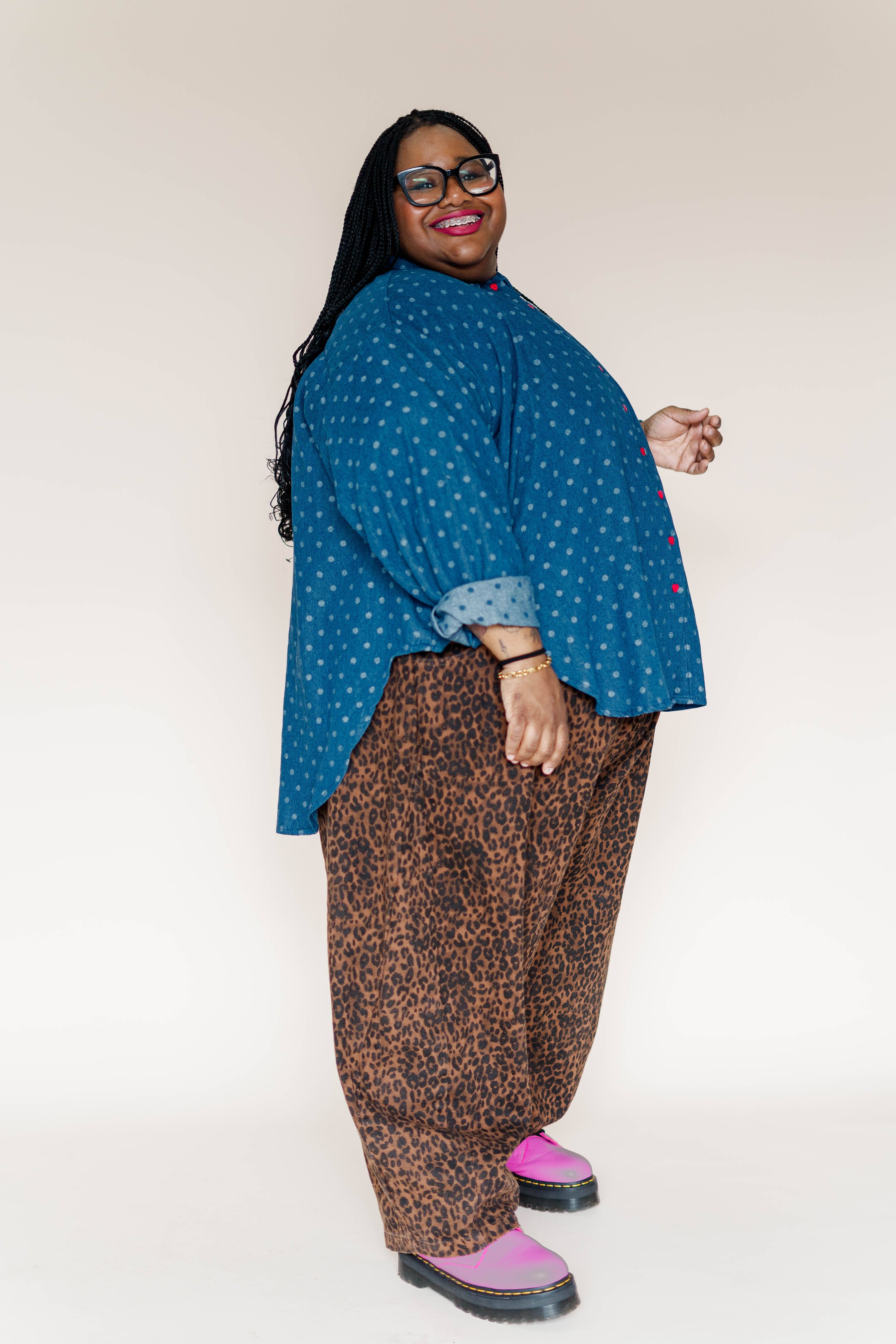 Nettle Studios - Wholesale Button Down Shirt - Women's - Size Inclusive Plus Size Polka Dot Denim Button Up Shirt7