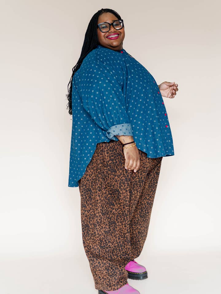 Nettle Studios - Wholesale Button Down Shirt - Women's - Size Inclusive Plus Size Polka Dot Denim Button Up Shirt7