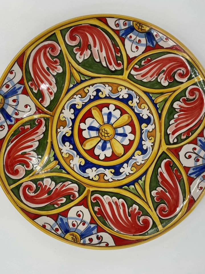 Placa decorativa pintada à mão diâmetro cm 30 Decoro n.4 por atacado de DD Ceramiche Siciliane