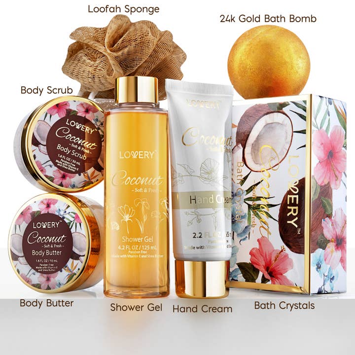 Lovery - Wholesale Bath & Body Set - Bath & Body Gift Set, Coconut Bath Spa Set in Cosmetic Bag