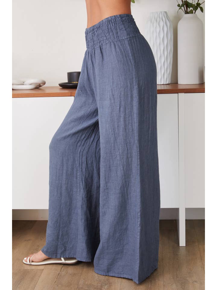 MILIO MILANO - Wholesale Pants - Women's - SOLID LINEN SMOCKED WAIST PANT (255004-LINENPANTS)