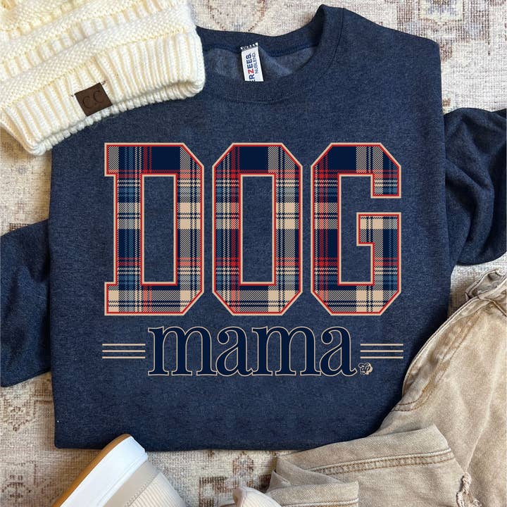 The Dapper Paw - Wholesale Graphic Sweatshirt - Women's - Dog Mom Winter Plaid Sweatshirt | DP12030