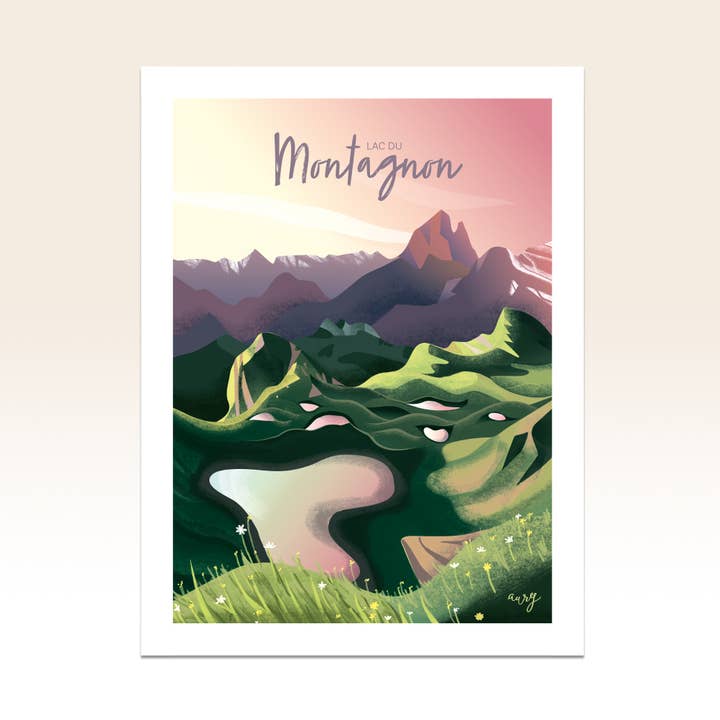 Plakat 30x40 cm Lac du Montagnon for engroshandel hos Aury Illustration