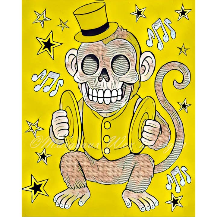 Cymbal Monkey Top Hat Art Print - Retro Pop for wholesale by Margeaux Wex Designs