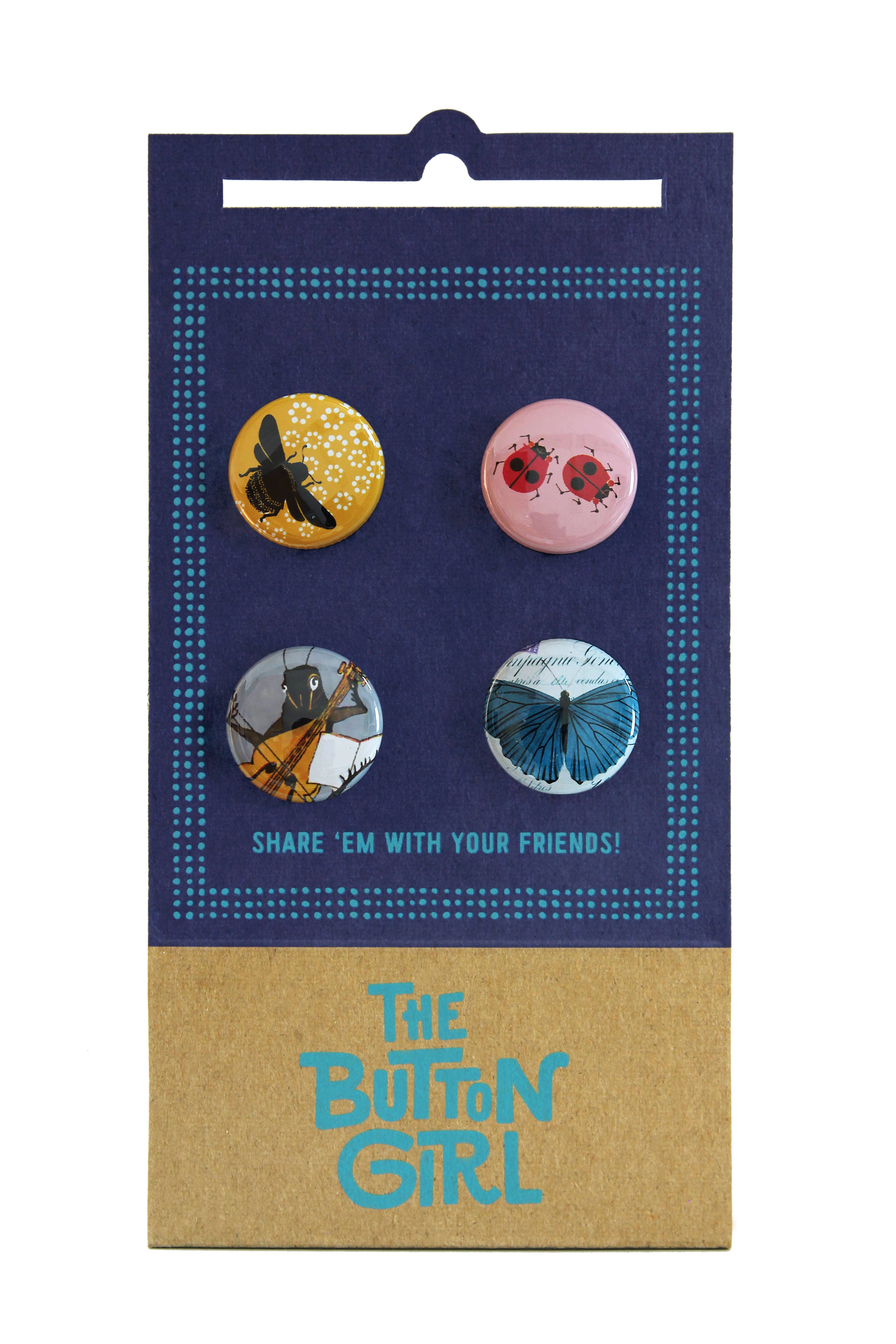 The Button Girl - Wholesale Lapel Pin/Button - Tiny Creatures!  Button Set1