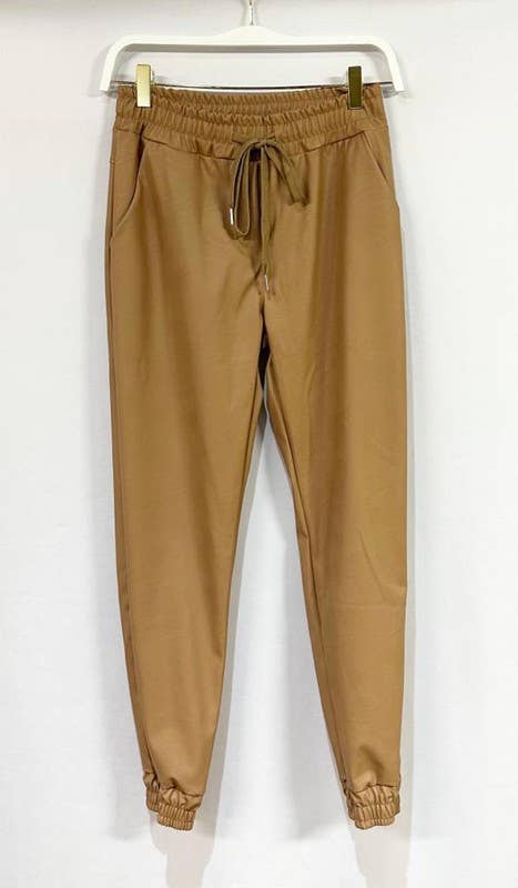 VENTI6 - Wholesale Pants - Women's - PU ELASTIC WAISTBAND ELASTIC ANKLE JOGGERS (97800-PU)14