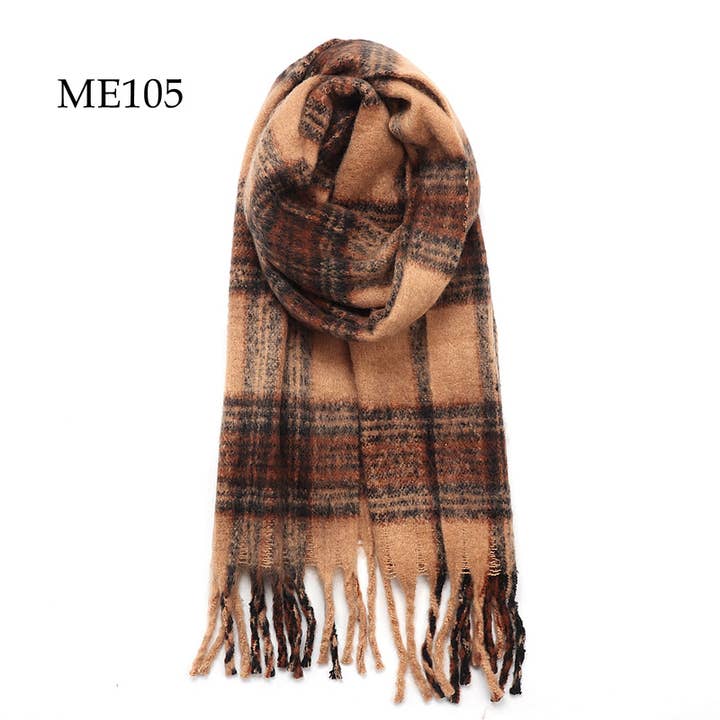 Adorro - Wholesale Scarf - Women's - Soft Chunky Oblong Multi Color Plaid Fleece Scarf