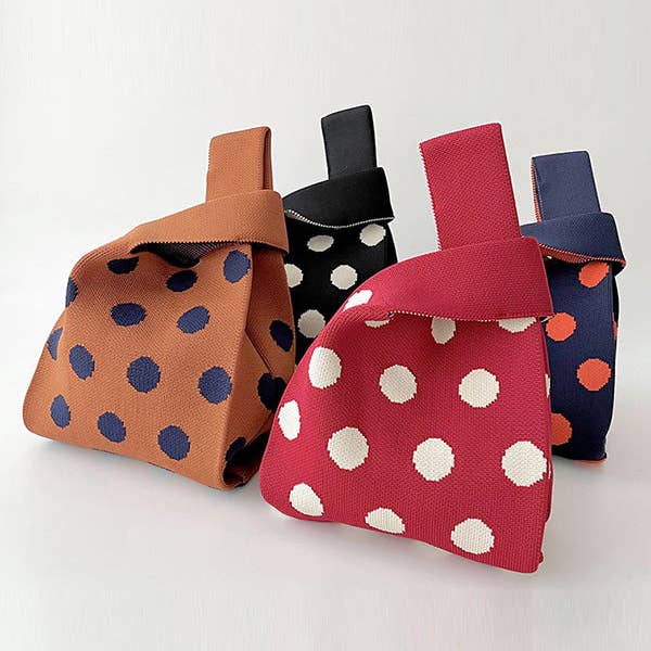 Kontrastfarve Polka-Dot Split-Joint Vævede Tasker Håndtasker for engroshandel hos Plush Looks