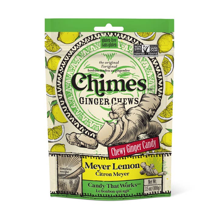 Chimes Meyer Lemon Ginger Chews Candy - 3.5 oz Bag for wholesale by Chimes