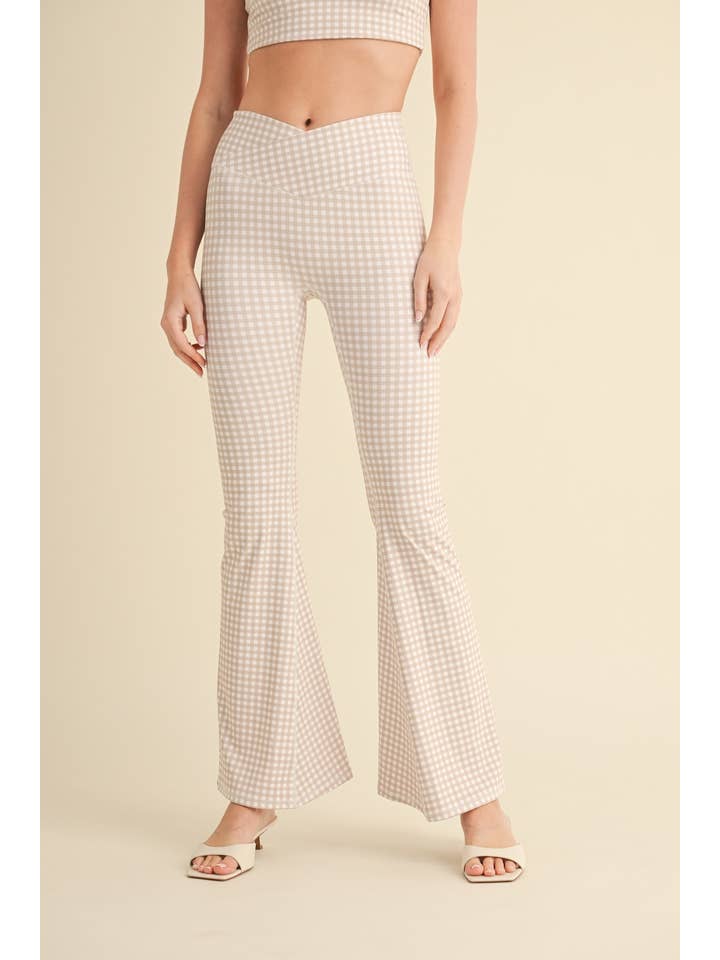 KIMBERLY C – Engroshandel Sports-/loungeleggings – til kvinder – Gingham Print Højtaljede Crossover Flare Leggings