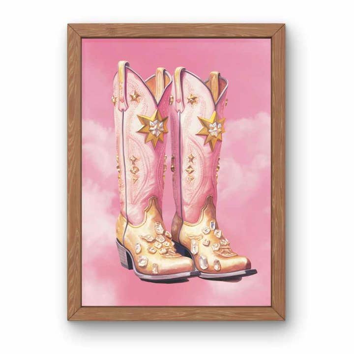 Pink Space Cowgirl Boot Art Print, Trendy Western Decor for wholesale by Lady Kady Art