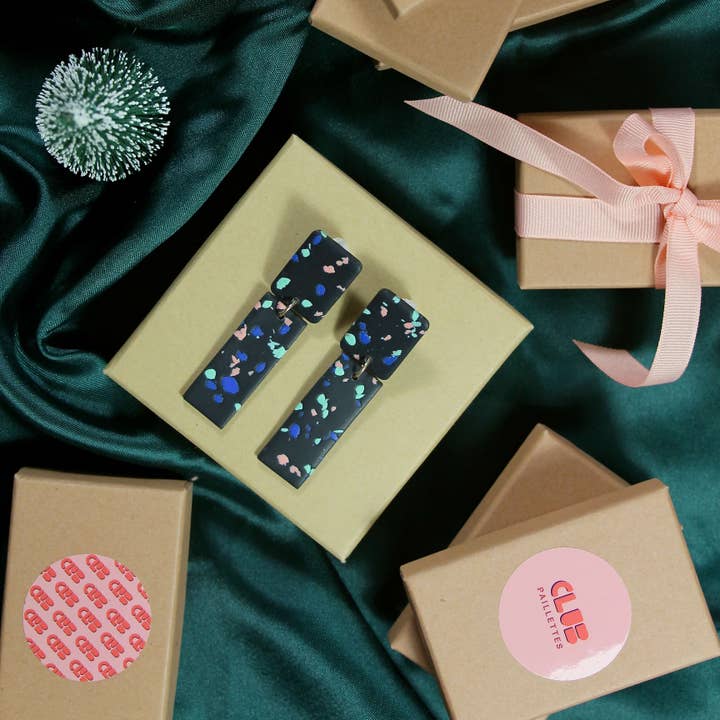 The Gisèle Square black mini terrazzo pink green blue for wholesale by Club Paillettes