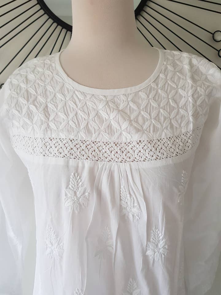 EeshaBoutique Australia - Wholesale Blouse – Women’s - White Short Embroidered Shirt5
